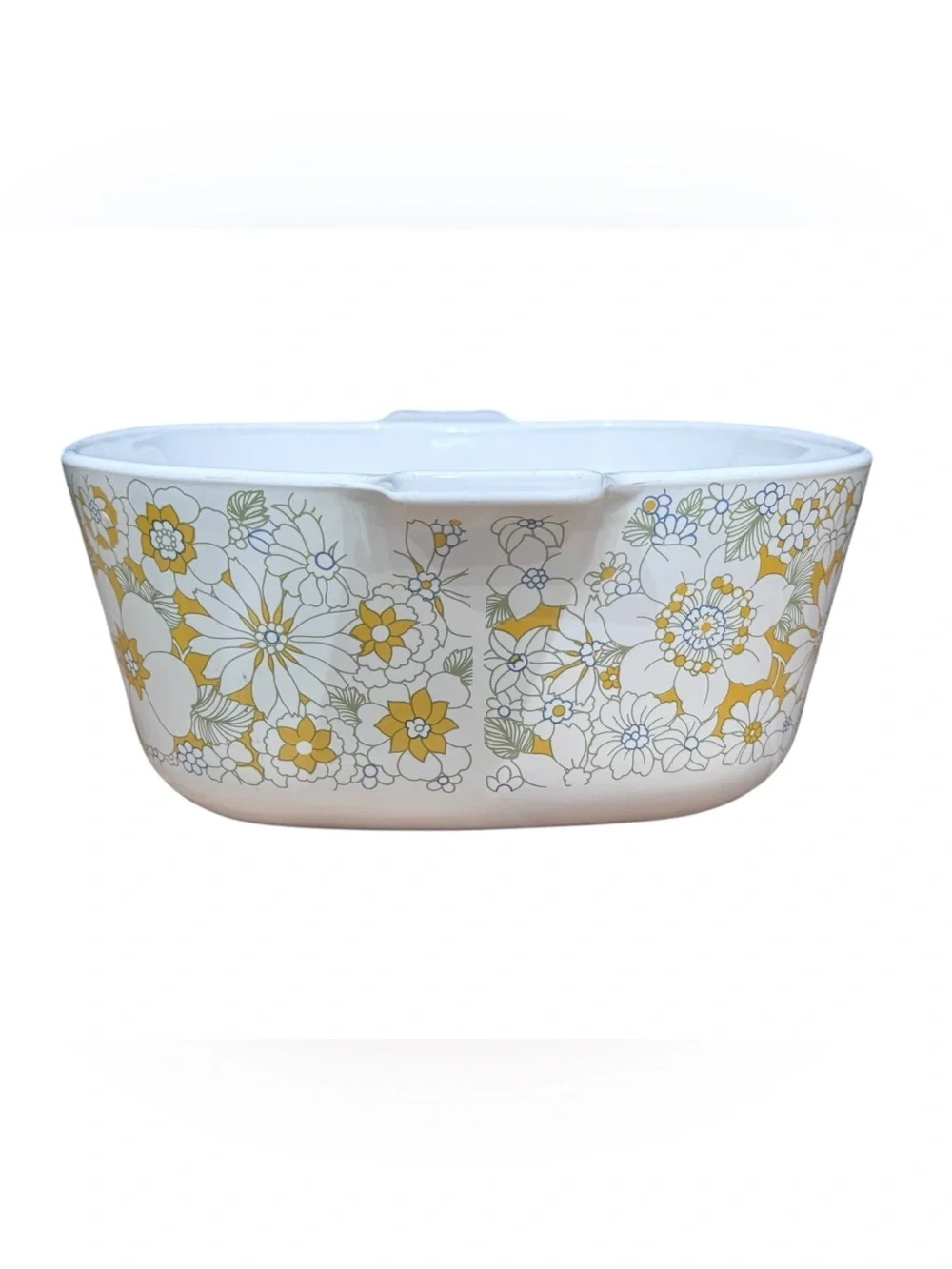 Vintage Corningware White Ceramic Casserole with Navy Marking